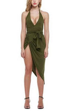 Backless Halter Wrap Spaghetti Strap High Side Slit Sexy Women Dress With Belt Bowknot Asymmetrical 2016 Fashion Party Club