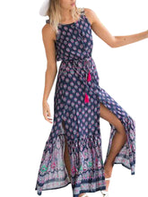 Backless Sexy Double Slit Tank Tribal Print Dress Long Maxi Boho Tassel Split Sexy Beach Dresses Sun Dress New Arrivals 2016