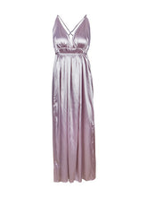 Backless Silk Spaghetti Strap Night Dress Sexy Long Maxi Ruched High Waist V Neck 2016 Women Dress Party Fashion Casual