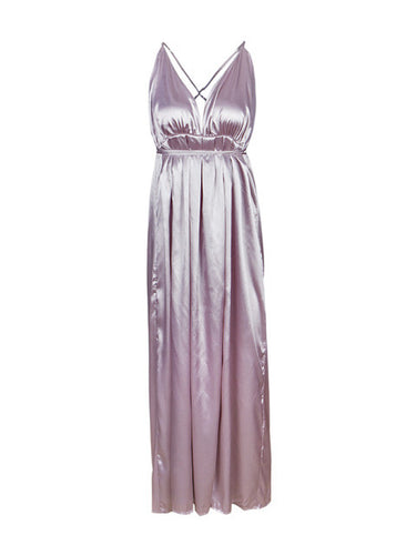 Backless Silk Spaghetti Strap Night Dress Sexy Long Maxi Ruched High Waist V Neck 2016 Women Dress Party Fashion Casual