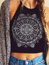 Backless Tribal Print Pattern Halter Sleeveless Summer Short Crop Top Cropped Spaghetti Strap Top Vest Fitness High Neck