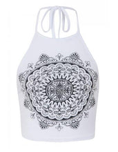 Backless Tribal Print Pattern Halter Sleeveless Summer Short Crop Top Cropped Spaghetti Strap Top Vest Fitness High Neck