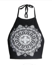 Backless Tribal Print Pattern Halter Sleeveless Summer Short Crop Top Cropped Spaghetti Strap Top Vest Fitness High Neck