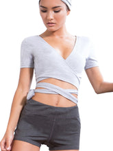 Bangage Wrap Tie Up Sexy V Neck Crop Top Cropped Short Sleeve Top Fitness Women Casual Fashion Bralette Top Cotton 2016