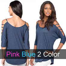 Batwing Shirt Off Shoulder Strappy Hollow Out Loose Blouse femme 2016 Cotton Navy Blue Womans Casual Summer Blouse Fashion