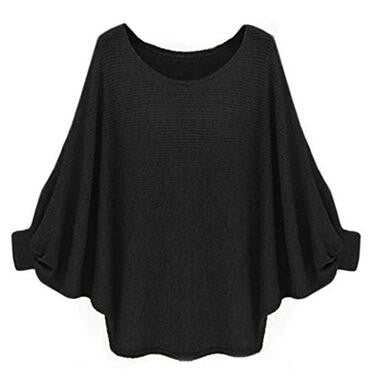 Batwing Sleeve O-Neck Solid Black Knitting Loose Blouse Women New Fashion 2016 Autumn Casual Blouse Khaki Fall Blouse For Women