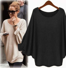 Batwing Sleeve O-Neck Solid Black Knitting Loose Blouse Women New Fashion 2016 Autumn Casual Blouse Khaki Fall Blouse For Women