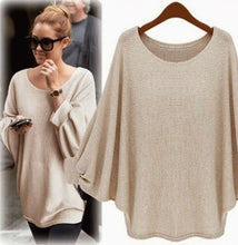 Batwing Sleeve O-Neck Solid Black Knitting Loose Blouse Women New Fashion 2016 Autumn Casual Blouse Khaki Fall Blouse For Women