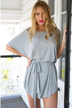Batwing Sleeve Oversized T Shirt Dress Micro Mini Dress With Belt Loose Simple Grey Tunic Summer Casual Sexy 2016 Fashion Ladies