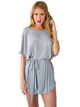 Batwing Sleeve Oversized T Shirt Dress Micro Mini Dress With Belt Loose Simple Grey Tunic Summer Casual Sexy 2016 Fashion Ladies