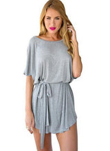 Batwing Sleeve Oversized T Shirt Dress Micro Mini Dress With Belt Loose Simple Grey Tunic Summer Casual Sexy 2016 Fashion Ladies