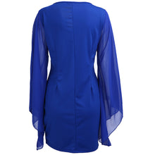 Bell See Through Sleeve Bodycon Party Prom Elegant Dresses Chiffon Sheer Flare Sleeve Women Mini White Blue Lady Circle Open