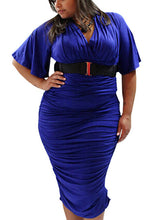 Big Size Wrap Short Sleeve Bandage Pencil Dress V Neck High Waist Plus Size Women Clothing Polyester Office Work New Arrivals
