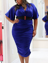 Big Size Wrap Short Sleeve Bandage Pencil Dress V Neck High Waist Plus Size Women Clothing Polyester Office Work New Arrivals