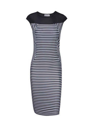 Black And White Striped Print Vintage Dress Retro 50S Patchwork Office Women Work Dress Pencil Elegant Bodycon Dress 2016