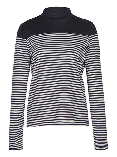 Black And White Striped Shirt Patchwork High Neck Blouse Knitted Long Sleeve Top Women Tops And Blouses 2016 New Fashion New