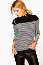 Black And White Striped Shirt Patchwork High Neck Blouse Knitted Long Sleeve Top Women Tops And Blouses 2016 New Fashion New