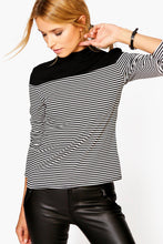 Black And White Striped Shirt Patchwork High Neck Blouse Knitted Long Sleeve Top Women Tops And Blouses 2016 New