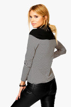 Black And White Striped Shirt Patchwork High Neck Blouse Knitted Long Sleeve Top Women Tops And Blouses 2016 New Fashion New