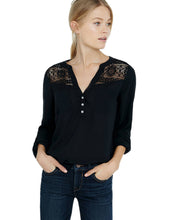 Black Floral Lace Blouse Sleeve V Neck Blouse Sheer Top Chiffon Blouse Long Sleeve Casual Button Up Black Patchwork 2016