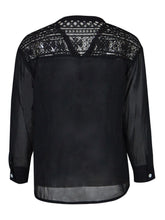 Black Floral Lace Blouse Sleeve V Neck Blouse Sheer Top Chiffon Blouse Long Sleeve Casual Button Up Black Patchwork 2016
