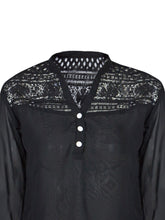 Black Floral Lace Blouse Sleeve V Neck Blouse Sheer Top Chiffon Blouse Long Sleeve Casual Button Up Black Patchwork 2016