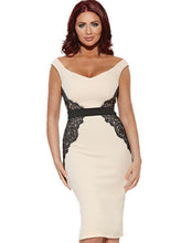 Black Lace Pattern Patchwork V Neck Bodycon Midi Women Dress High Waist Low Cut 2016 Women Spring Fashion High Quality Dress