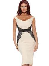 Black Lace Pattern Patchwork V Neck Bodycon Midi Women Dress High Waist Low Cut 2016 Women Spring Fashion High Quality Dress