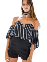 Black Striped Elegant Halter Bow Chiffon Blouse Shirt Sexy Off Shoulder Girls Summer Blusas Women Cool Crop Tops 2016 Casual