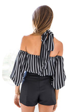 Black Striped Elegant Halter Bow Chiffon Blouse Shirt Sexy Off Shoulder Girls Summer Blusas Women Cool Crop Tops 2016 Casual