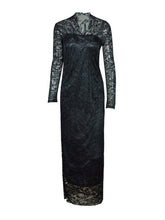 Black V-Neck Slim Blue Solid Party Dresses Lace Full Sleeve Floor Length Dress 2017 Women Dress Summer 2017 Fall Autumn