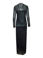 Black V-Neck Slim Blue Solid Party Dresses Lace Full Sleeve Floor Length Dress 2017 Women Dress Summer 2017 Fall Autumn