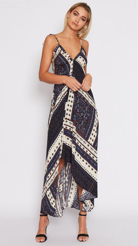 Blooming Jelly Asymmetrical Hem Print Backless Dress V Neck Strap Dress Bohemian Maxi Dress 2017