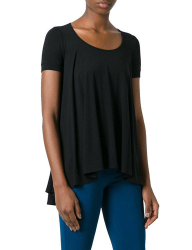 Blooming Jelly Black High Low Shirt O-Neck Pleated Shirt Fashion Short Women Casual Summer Blouses 2017