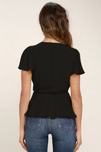Blooming Jelly Black Ruffle Tunic Top Sexy Deep V Neck Blouse 2017 Fashion Short Chiffon Women Blouses