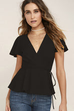 Blooming Jelly Black Ruffle Tunic Top Sexy Deep V Neck Blouse 2017 Fashion Short Chiffon Women Blouses