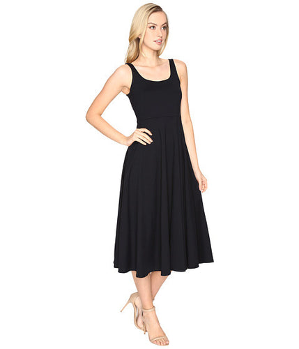 Blooming Jelly Black Sleeveless O-Neck Dress Drapped Solid Swing Mid-calf Casual Dress Women Summer Dresses 2017
