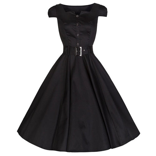 Blooming Jelly Black Tunic Single-breasted Dress Belted Swing Dress Solid Color Elegant Vintage Dresses 2017