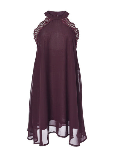 Blooming Jelly Hollow Out Open Back Dress Patchwork A -Line Chiffon Dress Mini Dress