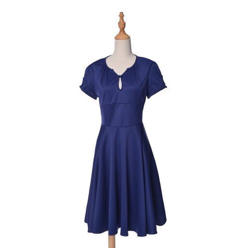 Blooming Jelly Hollow Out Short Sleeves Elastic Swing Dress Solid Color Elegant Vintage Dresses Summer Dress 2017