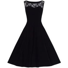 Blooming Jelly Lace Patchwork Swing Dress O-Neck Black Sleeveless Dress Fit and Flare Summer Dresses 2017