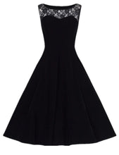 Blooming Jelly Lace Patchwork Swing Dress O-Neck Black Sleeveless Dress Fit and Flare Summer Dresses 2017