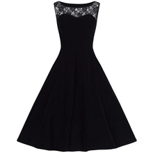 Blooming Jelly Lace Patchwork Swing Dress O-Neck Black Sleeveless Dress Fit and Flare Summer Dresses 2017