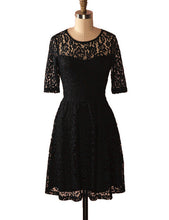 Blooming Jelly Lace Tunic Swing Dress Black Half Sleeves Dress Elastic Women Dresses 2017