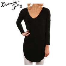 Blooming Jelly Long 2017 Double Side Slit Casual Tops Female Shirt Women Simple Autumn Top Black Blouse Female Shirt