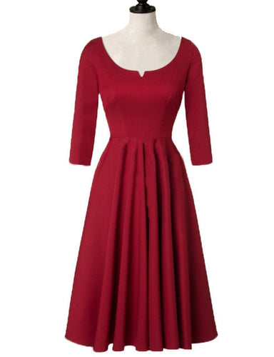 Blooming Jelly Long Tunic Elastic Swing Dress 3/4 Sleeves Red Fitted Dresses For Women Vintage Dress