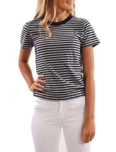 Blooming Jelly O-Neck Striped Shirt Short Sleeves Casual Simple Navy Shirt Women Summer Blouses 2017