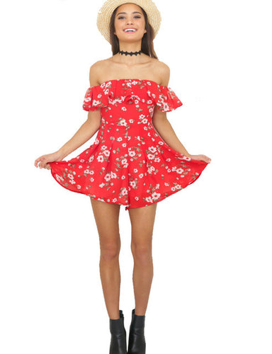 Blooming Jelly Off Shoulder Short Sleeve Loose Playsuits Sexy Floral Print Bodysuit 2017 Fashion Summer Bodysuit