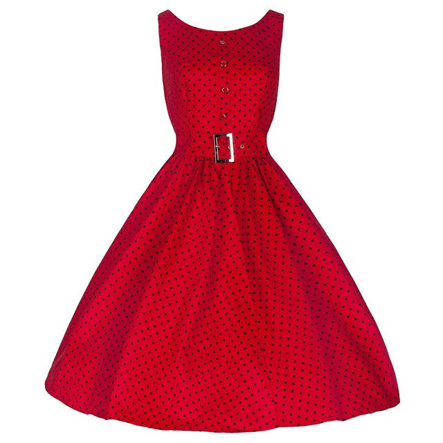Blooming Jelly Single-breasted Tunic Dress Red Polka Dot Belted Swing Dress Elegant Vintage Dresses 2017