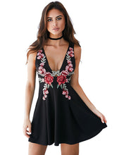 Blooming Jelly Sleeveless Floral Embroidered Dress Sexy Deep V Neck Dress Fashion Mini Summer Dress 2017